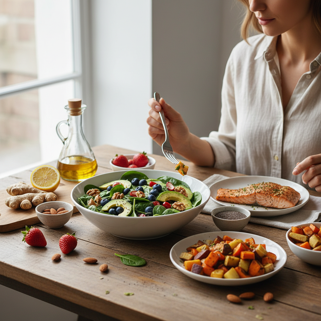 Illustration réaliste sur Alimentation anti-inflammatoire : des choix simples pour un mieux-être quotidien