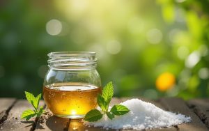 Illustration réaliste sur Désherbant vinaigre sel : recette efficace et application au jardin