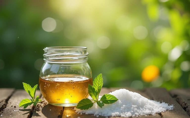 Illustration réaliste sur Désherbant vinaigre sel : recette efficace et application au jardin