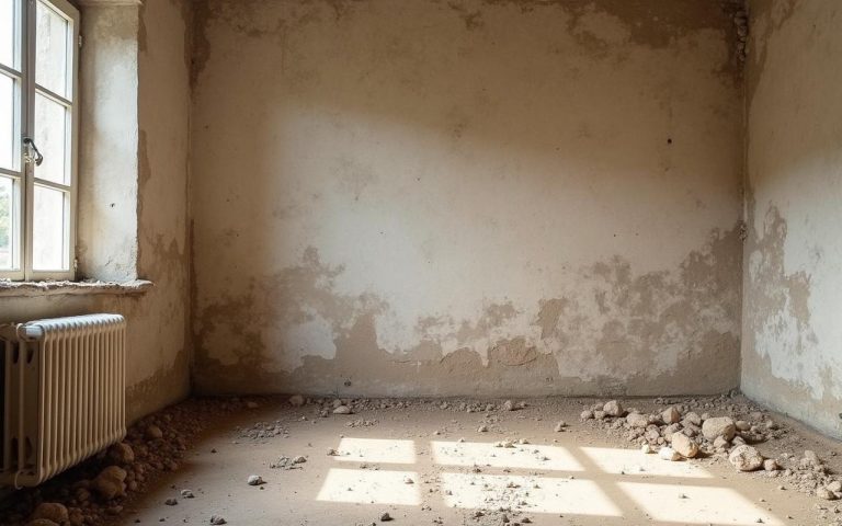 Illustration réaliste sur Dalle sur terre battue maison ancienne : guide complet de rénovation et stabilisation
