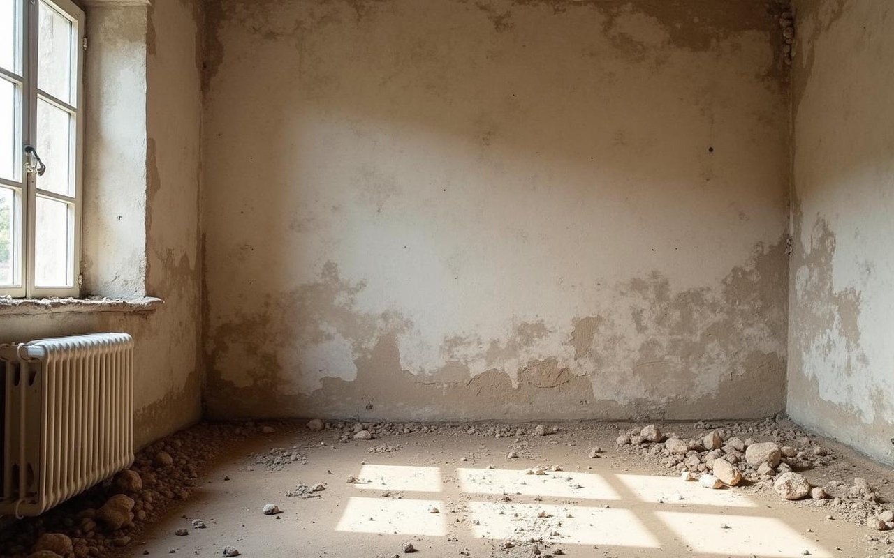 Illustration réaliste sur Dalle sur terre battue maison ancienne : guide complet de rénovation et stabilisation
