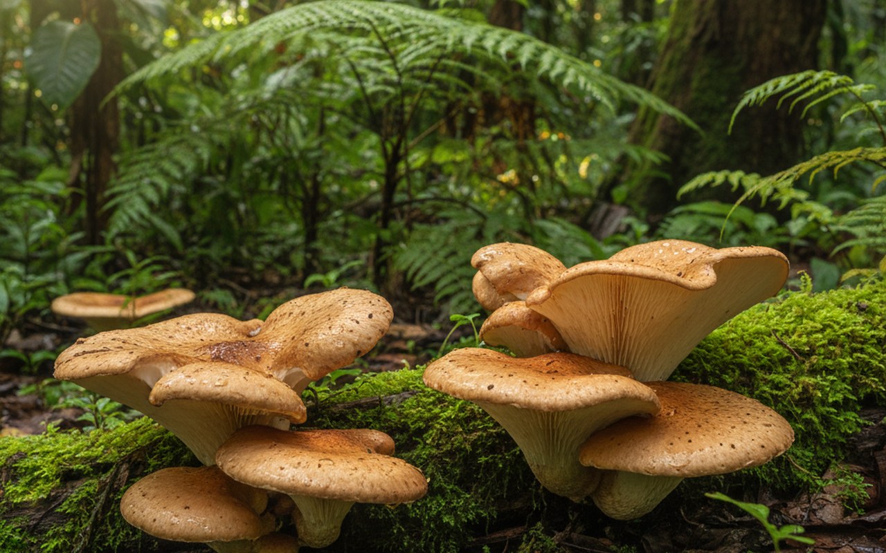 Champignon Lignosus rhinocerotis dans une forêt tropicale d'Asie du Sud-Est.