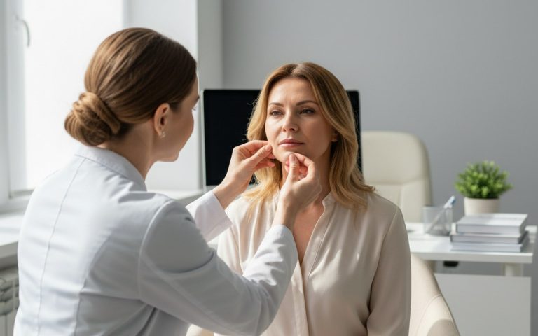 Consultation médicale pour évaluer l'élastine et l'élasticité de la peau avant une liposuccion.