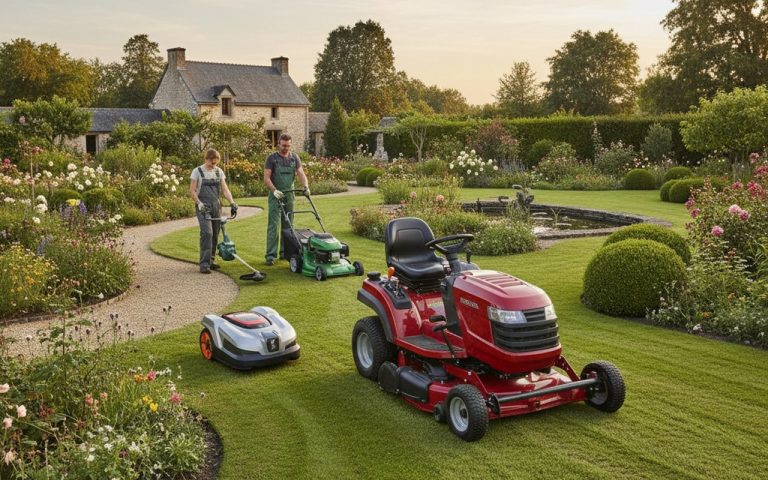 Tondeuse Honda en action dans un jardin bien entretenu, illustrant la diversité des modèles.